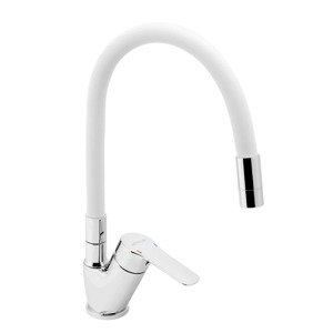 Dřezová baterie Novaservis Metalia 54 se silikonovým ramínkem bílá/chrom 54014F,0B